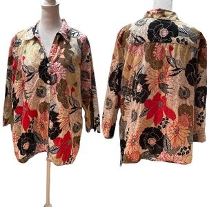 Alfred Dunner Multicolor Floral Print 3/4 Sleeve Button Down Shirt Size 18